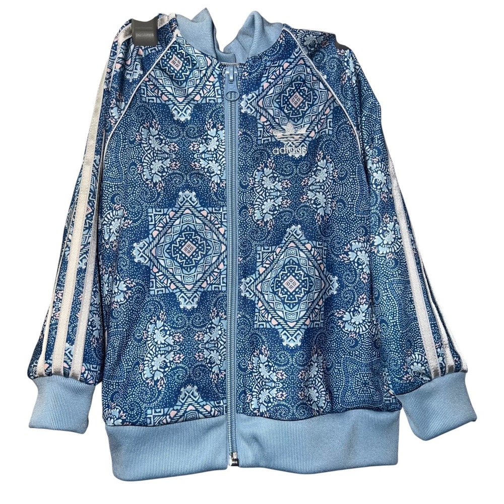 Adidas Track Jacket Blue Paisley Print Full Zip White Stripe Toddler 12-18 M‎